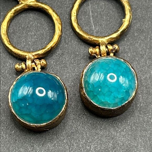 Vita New York 925 Gold Over Sterling Gold Black Green Gemstone Earrings - Picture 2 of 8